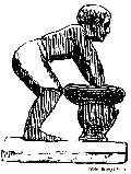 Limestone Statue Of A Man Bending Over A Jar Of Mortar