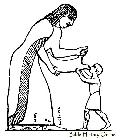 Woman Giving a Drink to a Child from a Skin Bottle