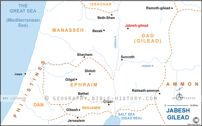 Map of Jabesh Gilead and the Tribes