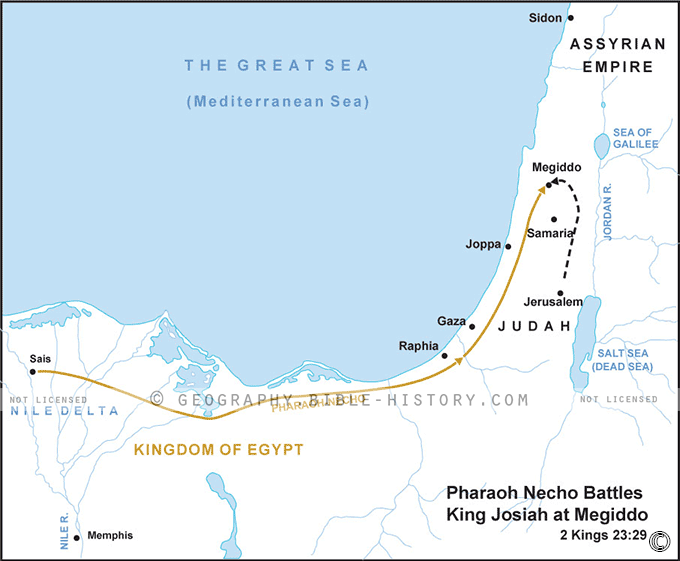 Map of the Pharaoh Necho Battles King Josiah at Megiddo