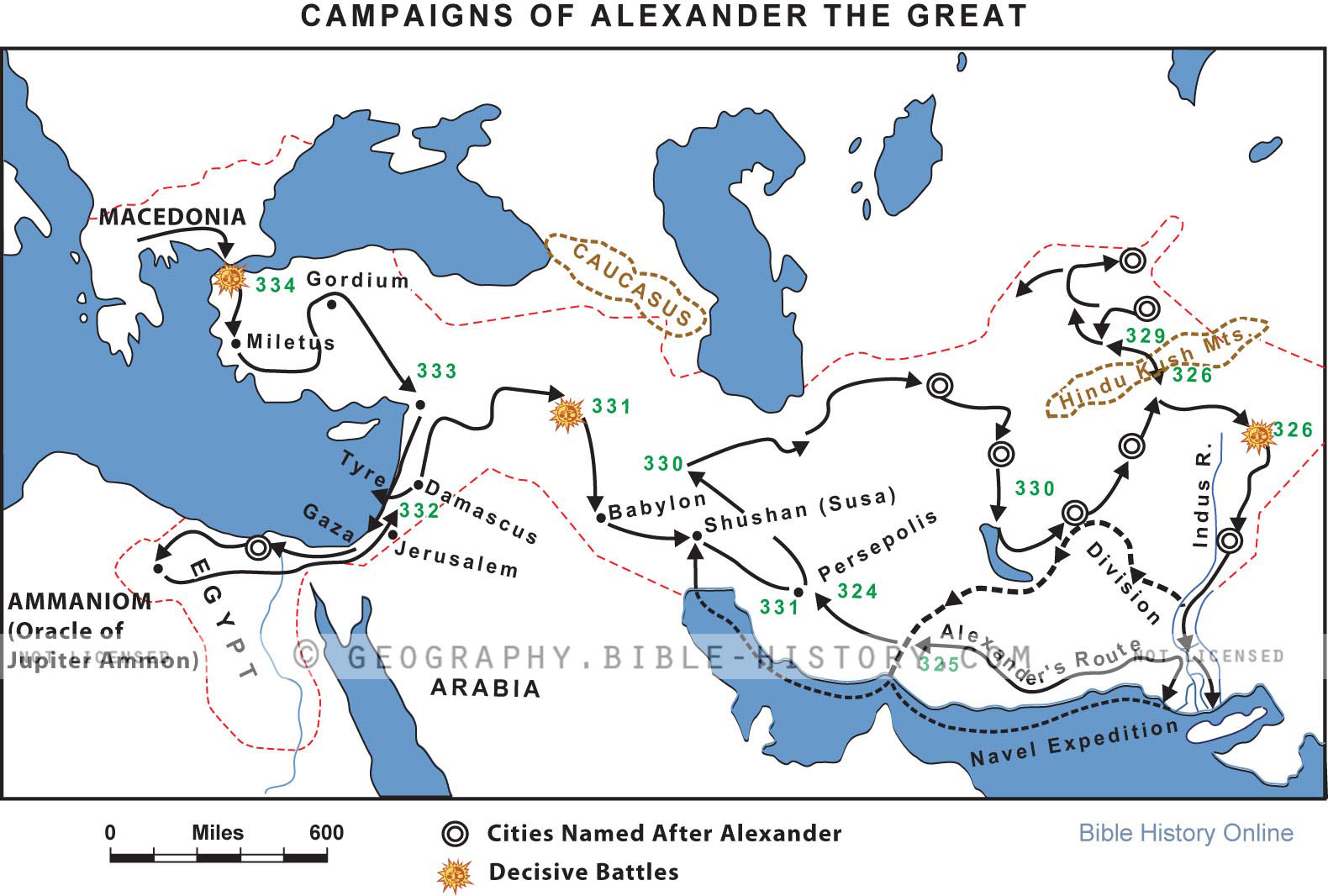 Soldaat bod Azië Map of the Campaigns of Alexander the Great - Bible History