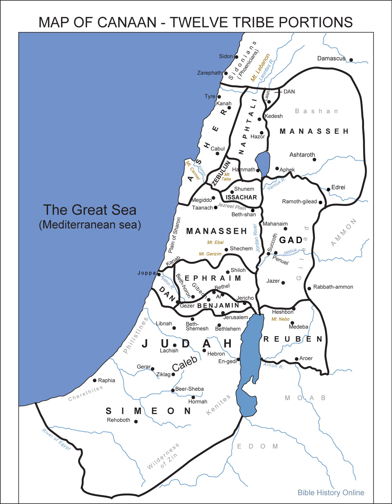 Division of the Promised Land to the 12 Tribes of Israel Map