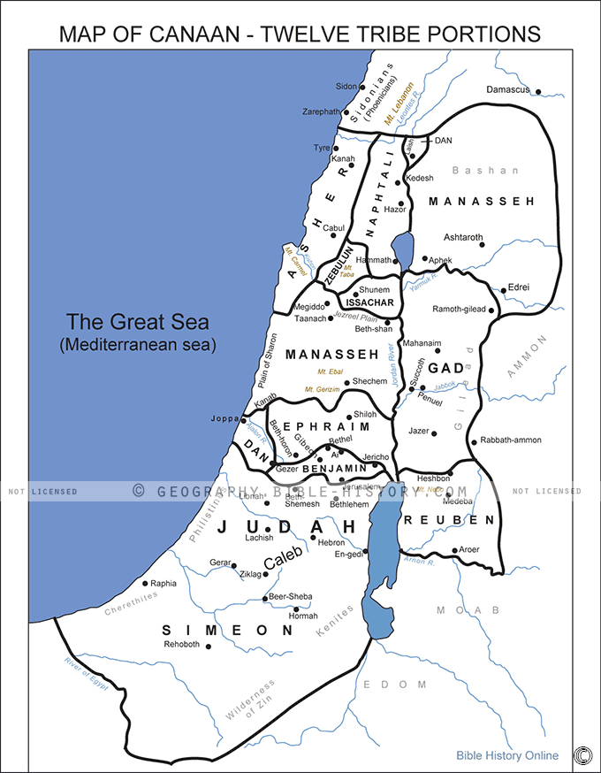 Map of Canaan Twelve Tribe Portions