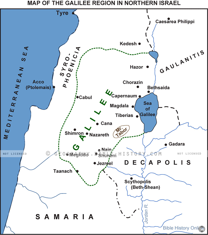 Map of the Galilee Region in Northern Israel