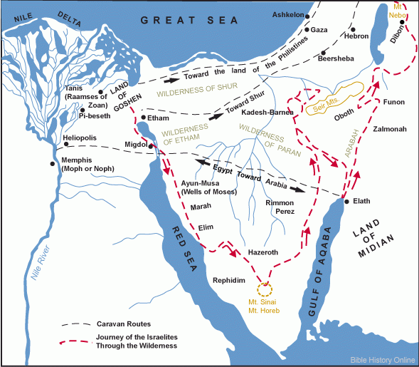 moses and israelites journey map