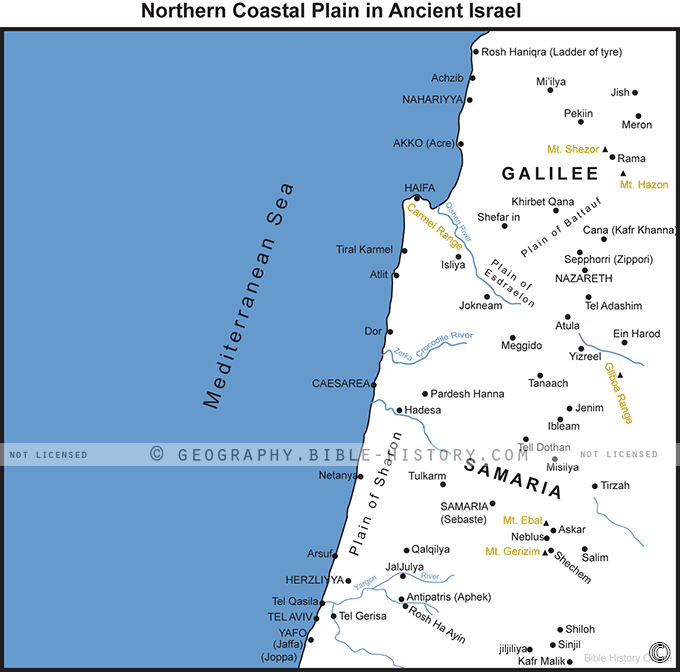 Map of Northern Coastal Plain in Ancient Israel