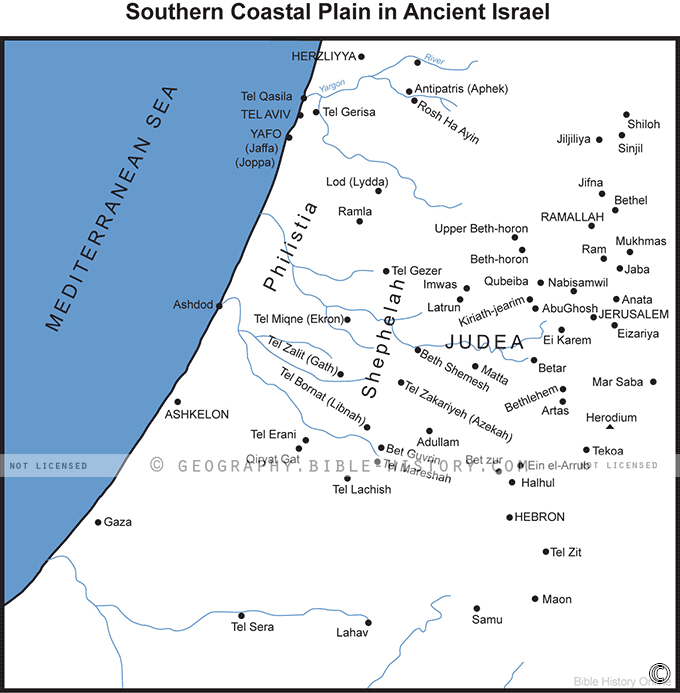 Map of Southern Coastal Plain in Ancient Israel
