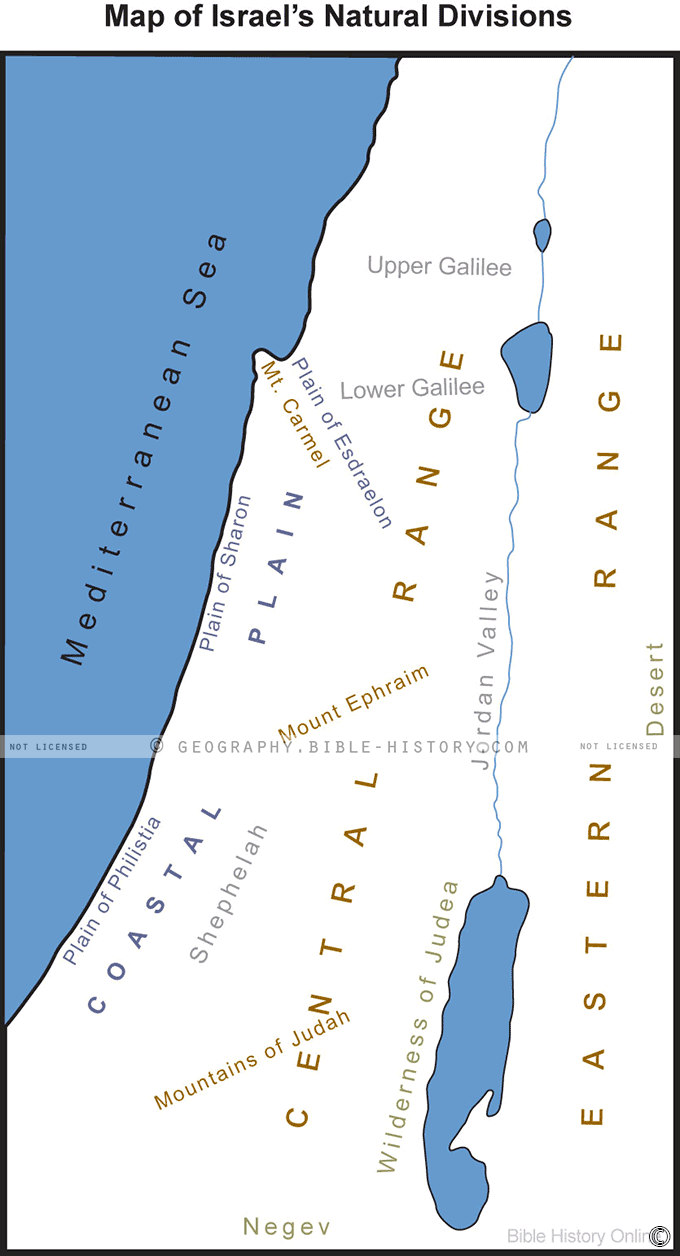 Map of Israel's Natural Divisions - Bible History