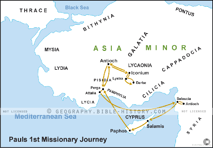 Map of the Paul's 1st Missionary Journey