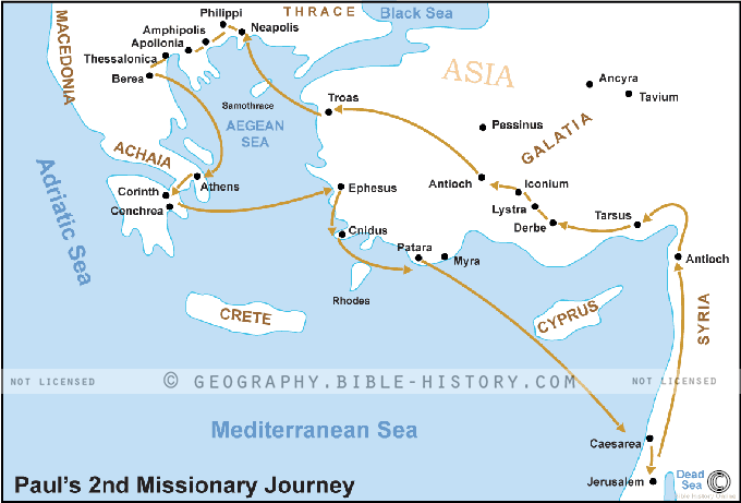 Map of the Paul's 2nd Missionary Journey