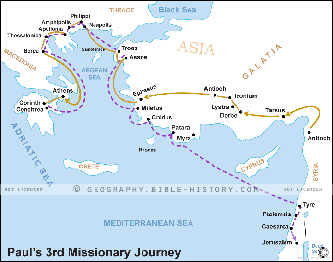 Map of the Paul's 3rd Missionary Journey