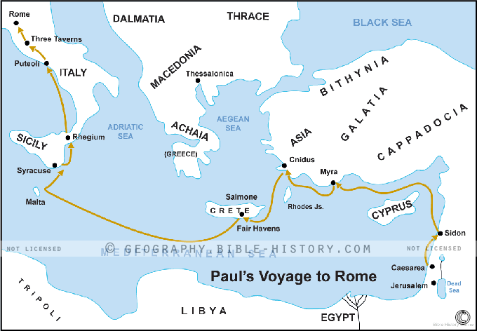 Map of the Paul's Voyage to Rome