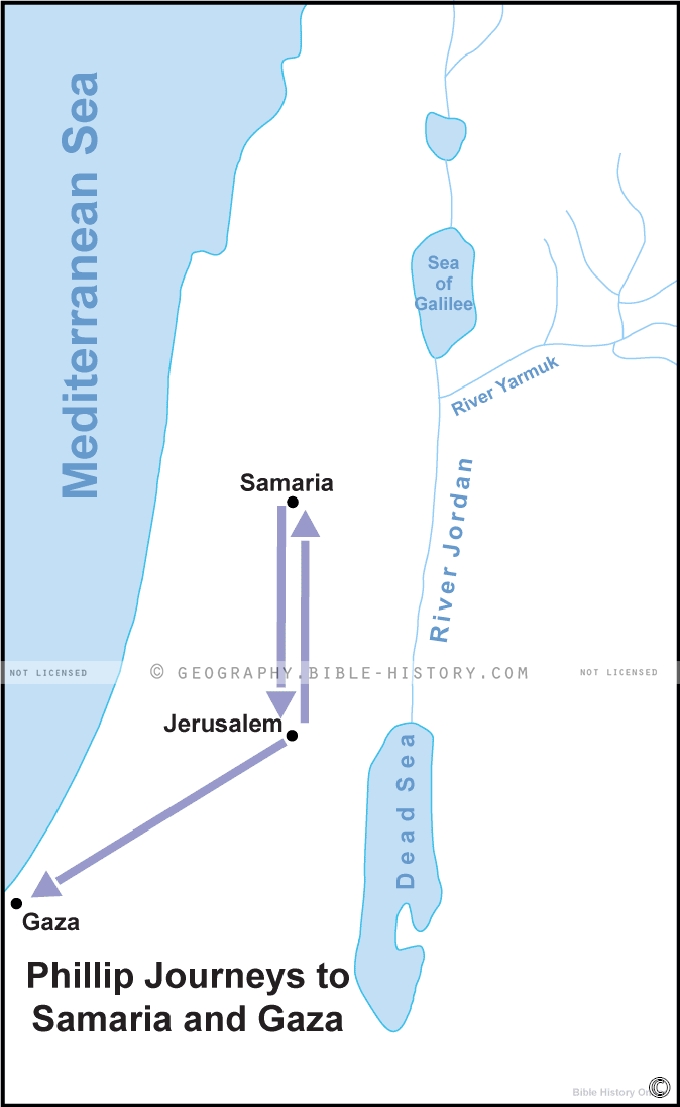 Map of the Phillip Journeys to Samaria and Gaza