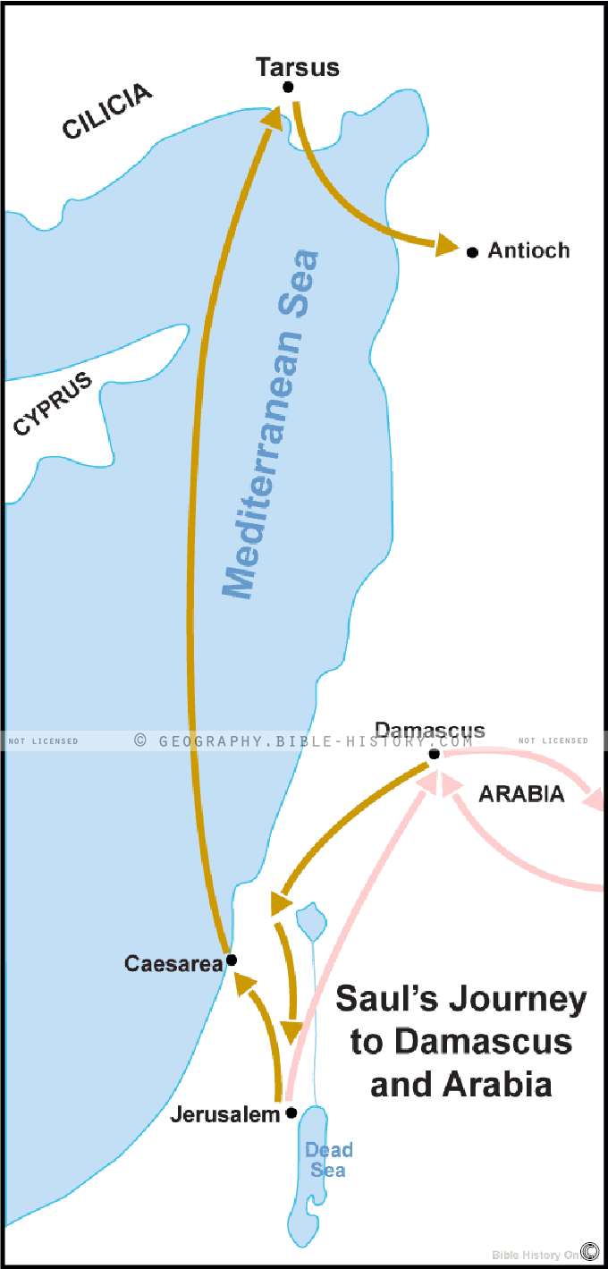 Map of the Saul's Journey to Damascus and Arabia