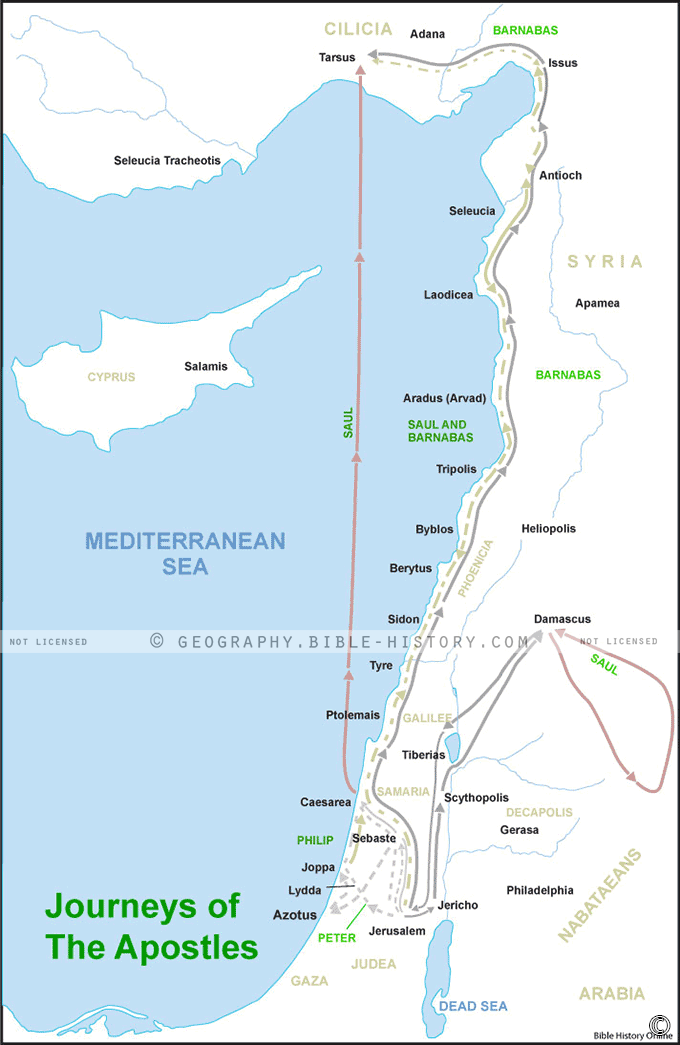 Map of the Journeys of the Apostles