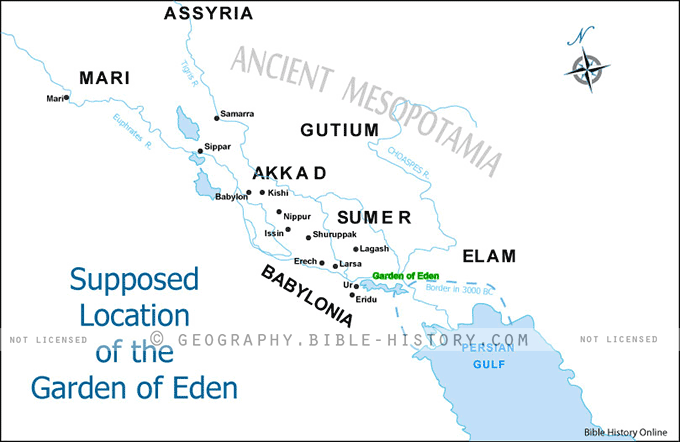 Map of the Supposed Location of the Garden of Eden