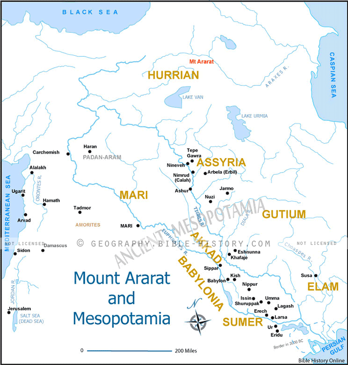 Map of the Mount Ararat and Mesopotamia