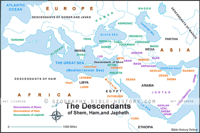 Map Of Shem Ham And Japheth