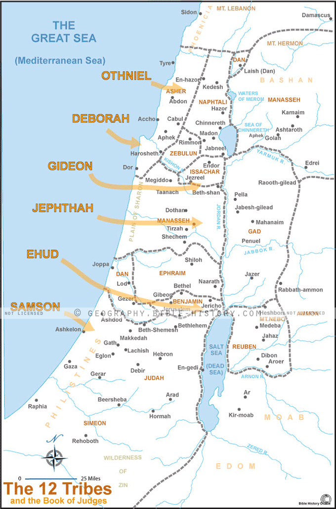 Map of the 12 Tribes and the Book of Judges