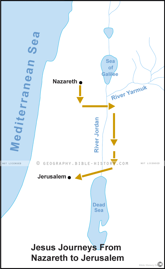 Map of Jesus Journeys From Nazareth to Jerusalem