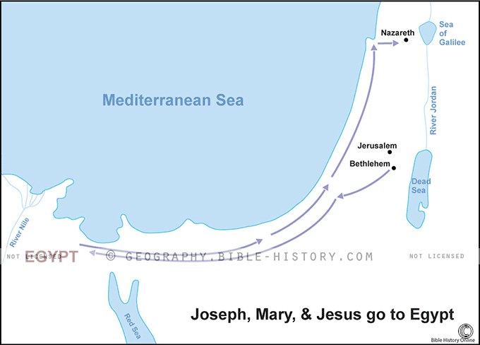 Map of Joseph, Mary, & Jesus go to Egypt