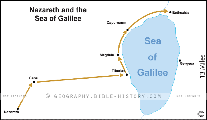 Map of Nazareth and the Sea of Galilee