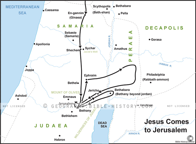 Map of Jesus Comes to Jerusalem