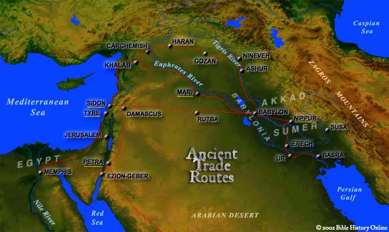 Map of Ancient Trade Routes from Mesopotamia - Bible History
