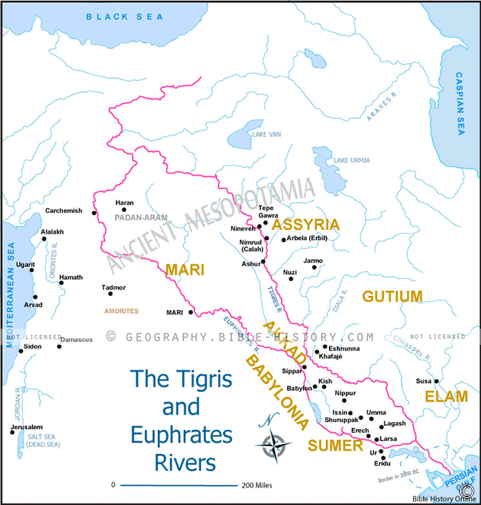 Map of the Tigris and Euphrates Rivers
